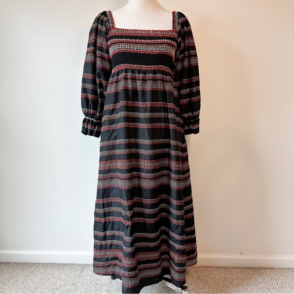 Hutch Dresses & Skirts - Hutch Women’s Reva Black Brightly Embroidered Puff Sleeve Smocked Maxi Dress, M